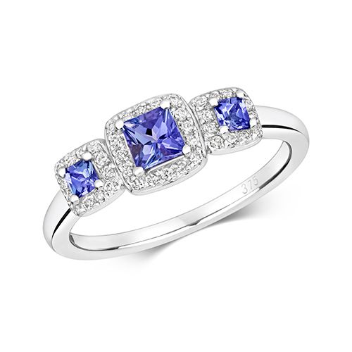 9CT DIAMOND 3ST CLUSTER SQUARE TANZANITE