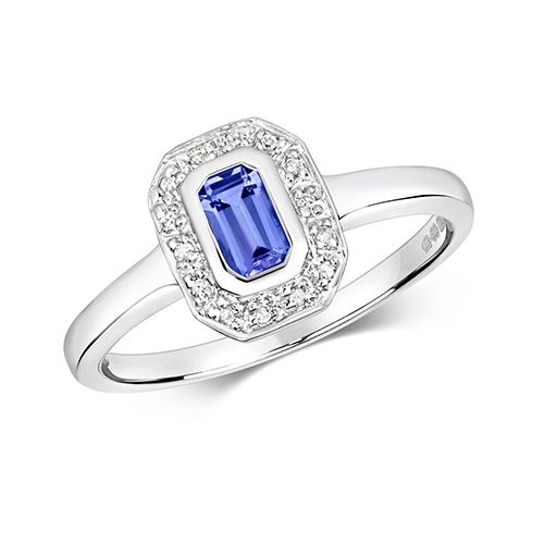 9CT DIAMOND & EMD CUT TANZANITE RING