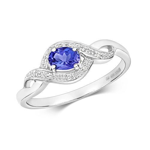 9CT DIAMOND & OVAL TANZANITE RING