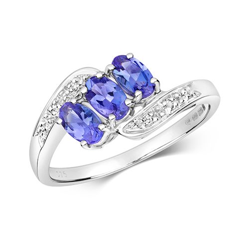 9CT DIAMOND & 3 OVAL TANZANITE RING