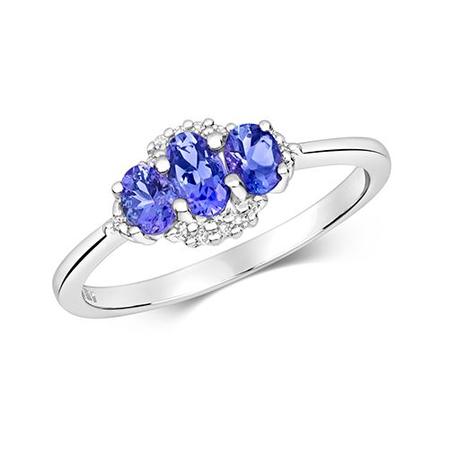 9CT DIAMOND & 3 OVAL TANZANITE RING