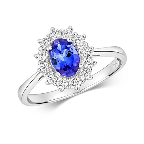 18CT DIAMOND CLUSTER OVAL TANZANITE RING