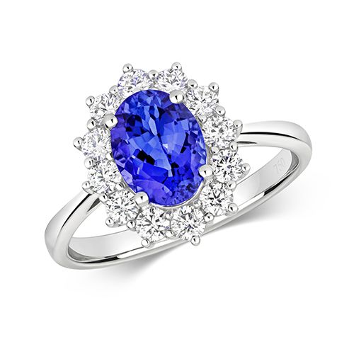 18CT DIAMOND CLUSTER OVAL TANZANITE RING