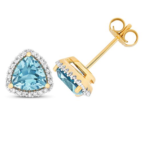 9CT DIAMOND AND LIGHT SWISS BLUE TOPAZ STUD