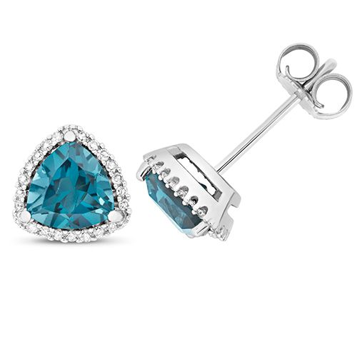9CT DIAMOND AND LONDON BLUE TOPAZ STUDS
