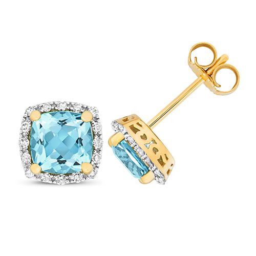 9CT DIAMOND AND LIGHT SWISS BLUE TOPAZ STUD