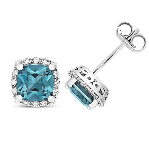 9CT DIAMOND AND LONDON BLUE TOPAZ STUDS