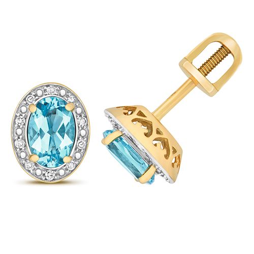 9CT DIAMOND AND LIGHT SWISS BLUE TOPAZ STUD