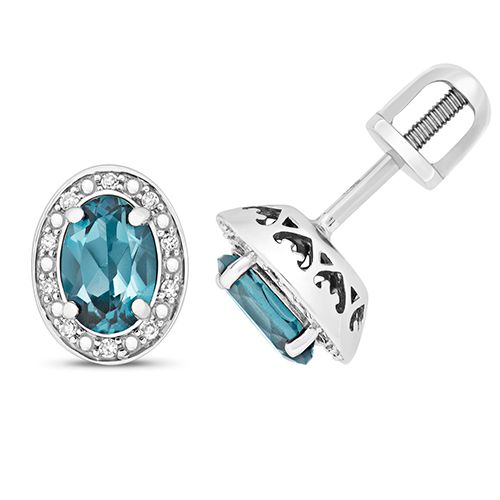 9CT DIAMOND AND LONDON BLUE TOPAZ STUDS