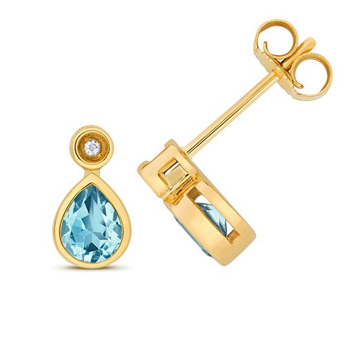 9CT DIAMOND AND LIGHT SWISS BLUE TOPAZ STUD