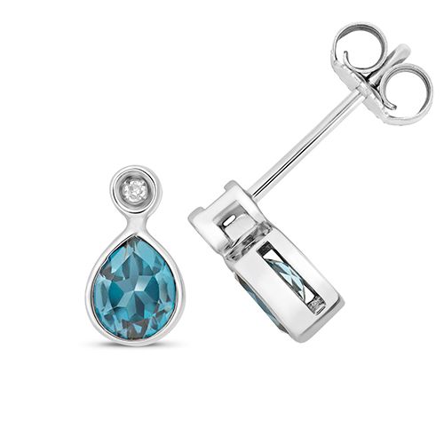 9CT DIAMOND AND LONDON BLUE TOPAZ STUDS