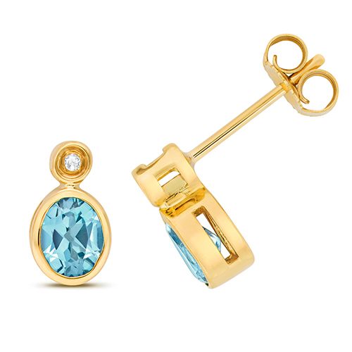 9CT DIAMOND AND LIGHT SWISS BLUE TOPAZ STUD