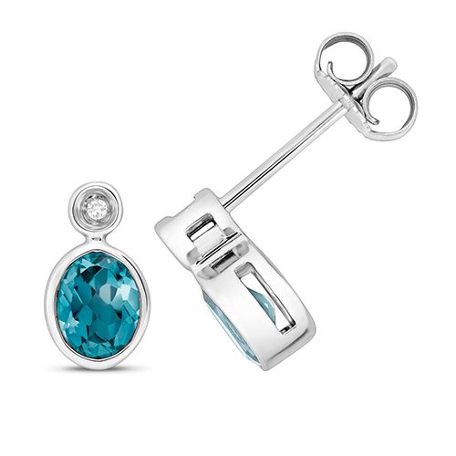 9CT DIAMOND AND LONDON BLUE TOPAZ STUDS