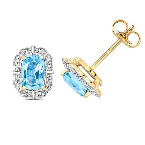 9CT DIAMOND AND LIGHT SWISS BLUE TOPAZ STUD