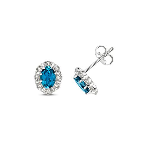 9CT DIAMOND & OV LONDON BLUE TOPAZ STUDS
