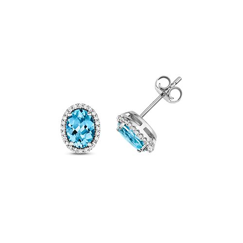 9CT DIAMOND & OV SWISS BLUE TOPAZ STUDS