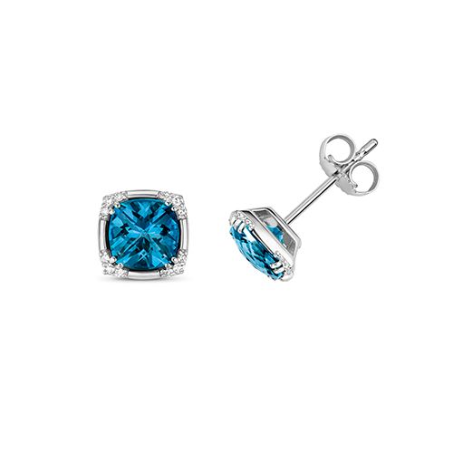 9CT DIAMOND & CU LONDON BLUE TOPAZ STUDS