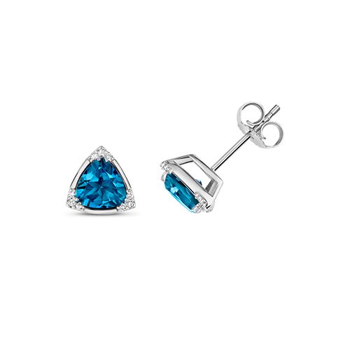 9CT DIAMOND & TRI LONDON BLUE TOPAZ STUDS