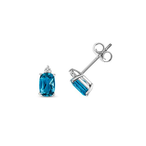 9CT DIAMOND & CU LONDON BLUE TOPAZ STUDS