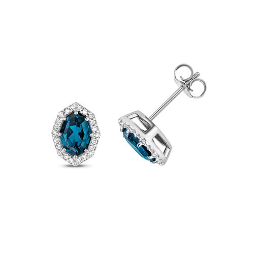 9CT DIAMOND & OC LONDON BLUE TOPAZ STUDS