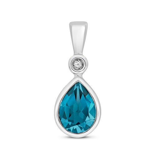 9CT DIAMOND AND LONDON BLUE TOPAZ PENDANT