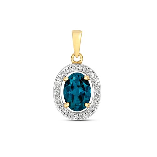 9CT DIAMOND & LONDON BLUE TOPAZ HALO PENDANT