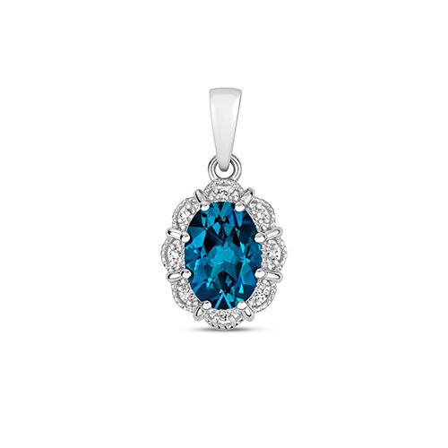 9CT DIAMOND & OV LONDON BLUE TOPAZ PENDANT