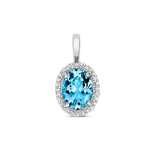 9CT DIAMOND & OV SWISS BLUE TOPAZ PENDANT