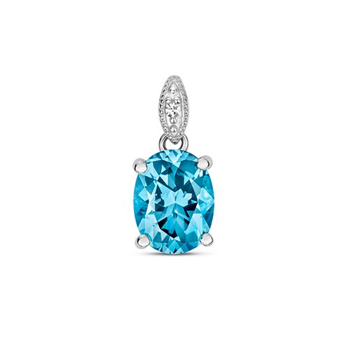 9CT DIAMOND & OV SWISS BLUE TOPAZ PENDANT