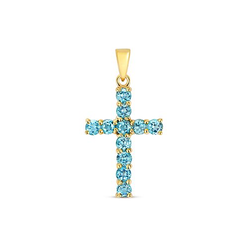 9CT BLUE TOPAZ CROSS PENDANT