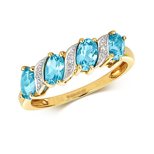 9CT DIAMOND & BLUE TOPAZ RINGS