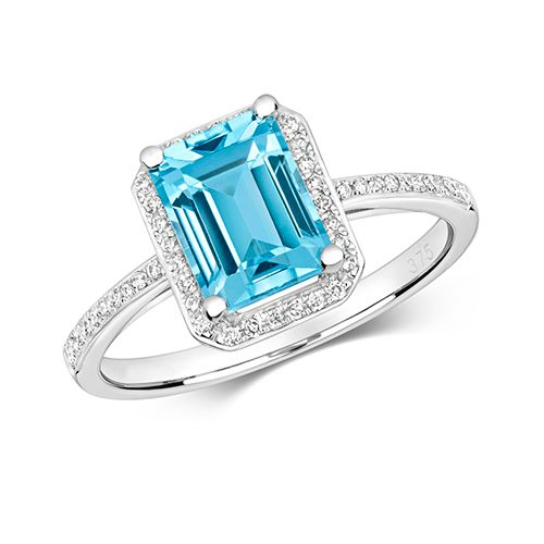 9CT DIAMOND AND BLUE TOPAZ RING