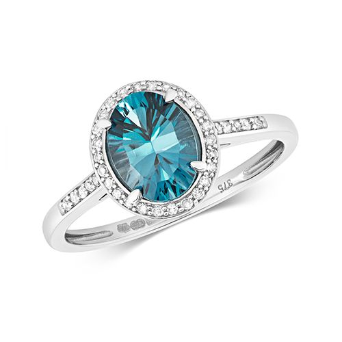 9CT DIAMOND AND LONDON BLUE TOPAZ RING