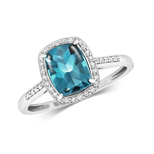 9CT DIAMOND AND LONDON BLUE TOPAZ RING