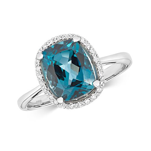 9CT DIAMOND AND LONDON BLUE TOPAZ RING