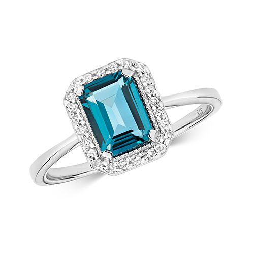 9CT DIAMOND AND LONDON BLUE TOPAZ RING