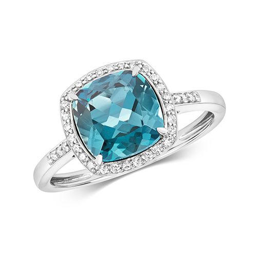 9CT DIAMOND AND LONDON BLUE TOPAZ RING