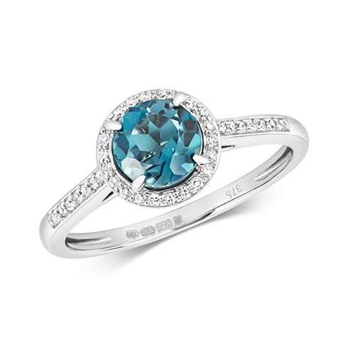 9CT DIAMOND AND LONDON BLUE TOPAZ RING
