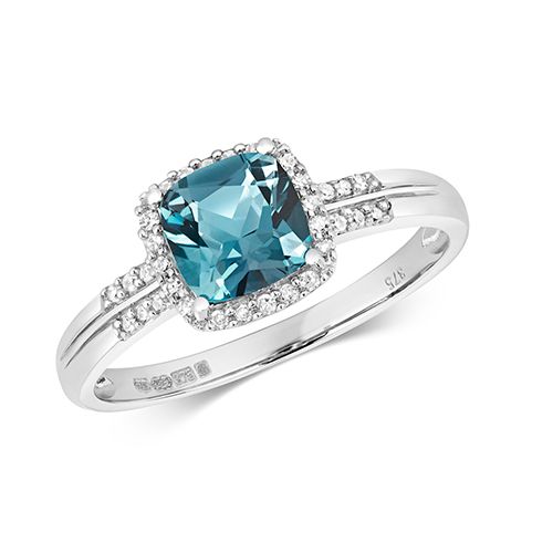 9CT DIAMOND AND LONDON BLUE TOPAZ RING