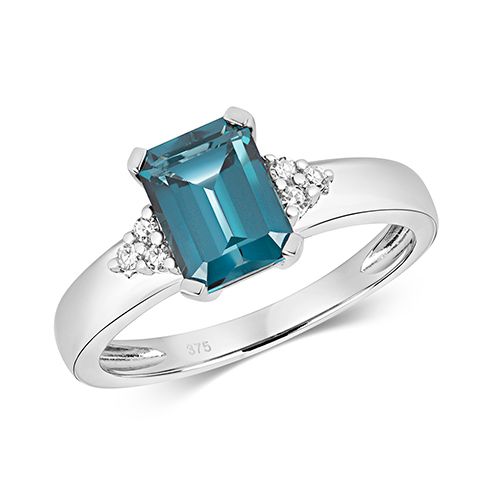 9CT DIAMOND AND LONDON BLUE TOPAZ RING