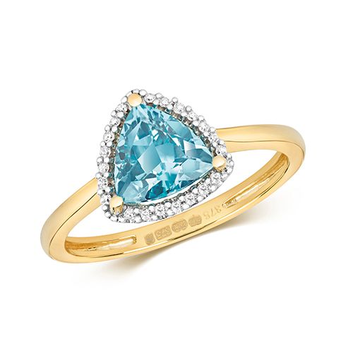 9CT DIAMOND AND LIGHT SWISS BLUE TOPAZ RING
