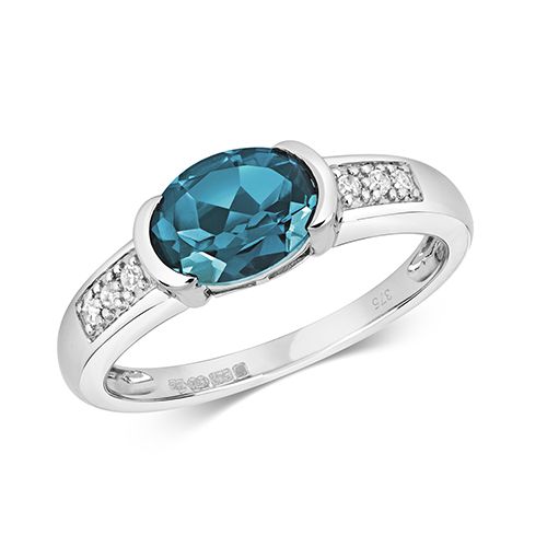 9CT DIAMOND AND LONDON BLUE TOPAZ RING