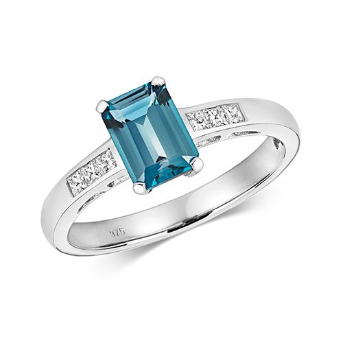 9CT DIAMOND AND LONDON BLUE TOPAZ RING