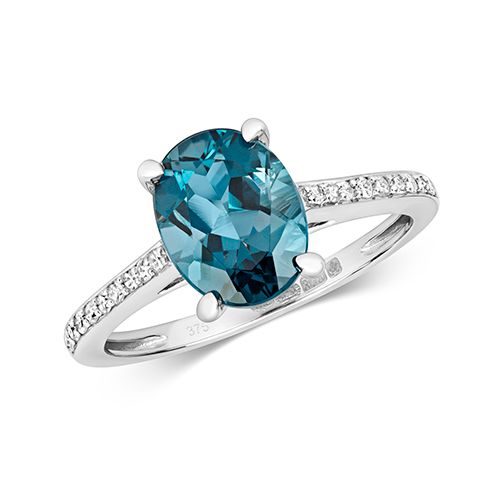 9CT DIAMOND AND LONDON BLUE TOPAZ RING