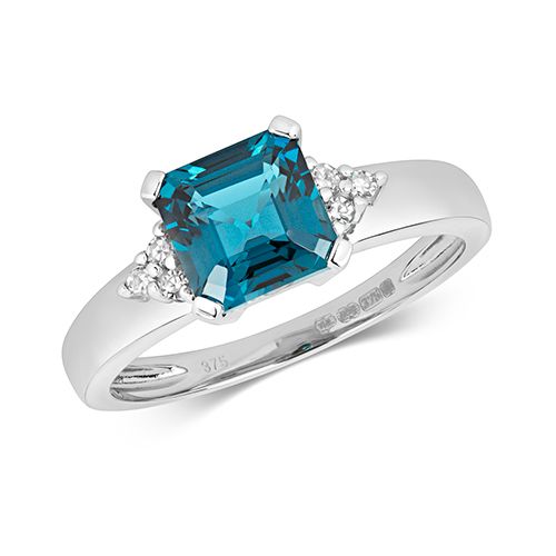 9CT DIAMOND AND LONDON BLUE TOPAZ RING