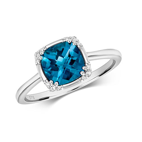 9CT DIAMOND & CU LONDON BLUE TOPAZ RING