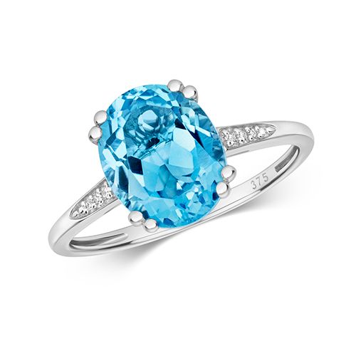 9CT DIAMOND & OV SWISS BLUE TOPAZ RING