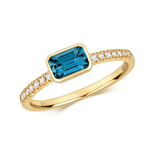 9CT DIAMOND & LONDON BLUE TOPAZ RING