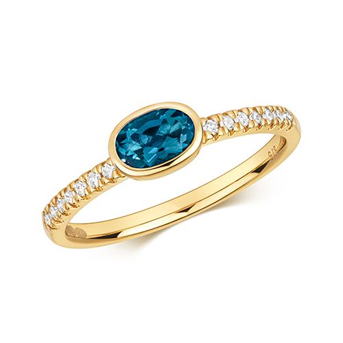 9CT DIAMOND & LONDON BLUE TOPAZ RING