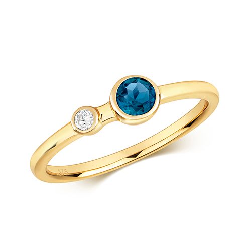 9CT DIAMOND & LONDON BLUE TOPAZ RING